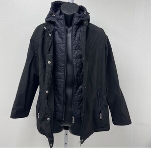 Lauren Ralph Lauren Black Quilted Inner Layer Fall Hooded Jacket Size Medium